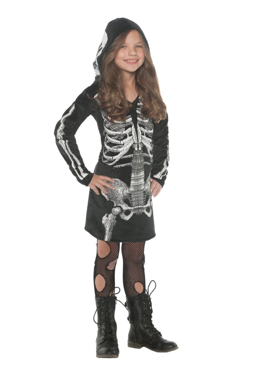 Bones Velvet Dress Skeleton Hoodie Dress Child Costume Girls Small 4-6  NEW NWT
